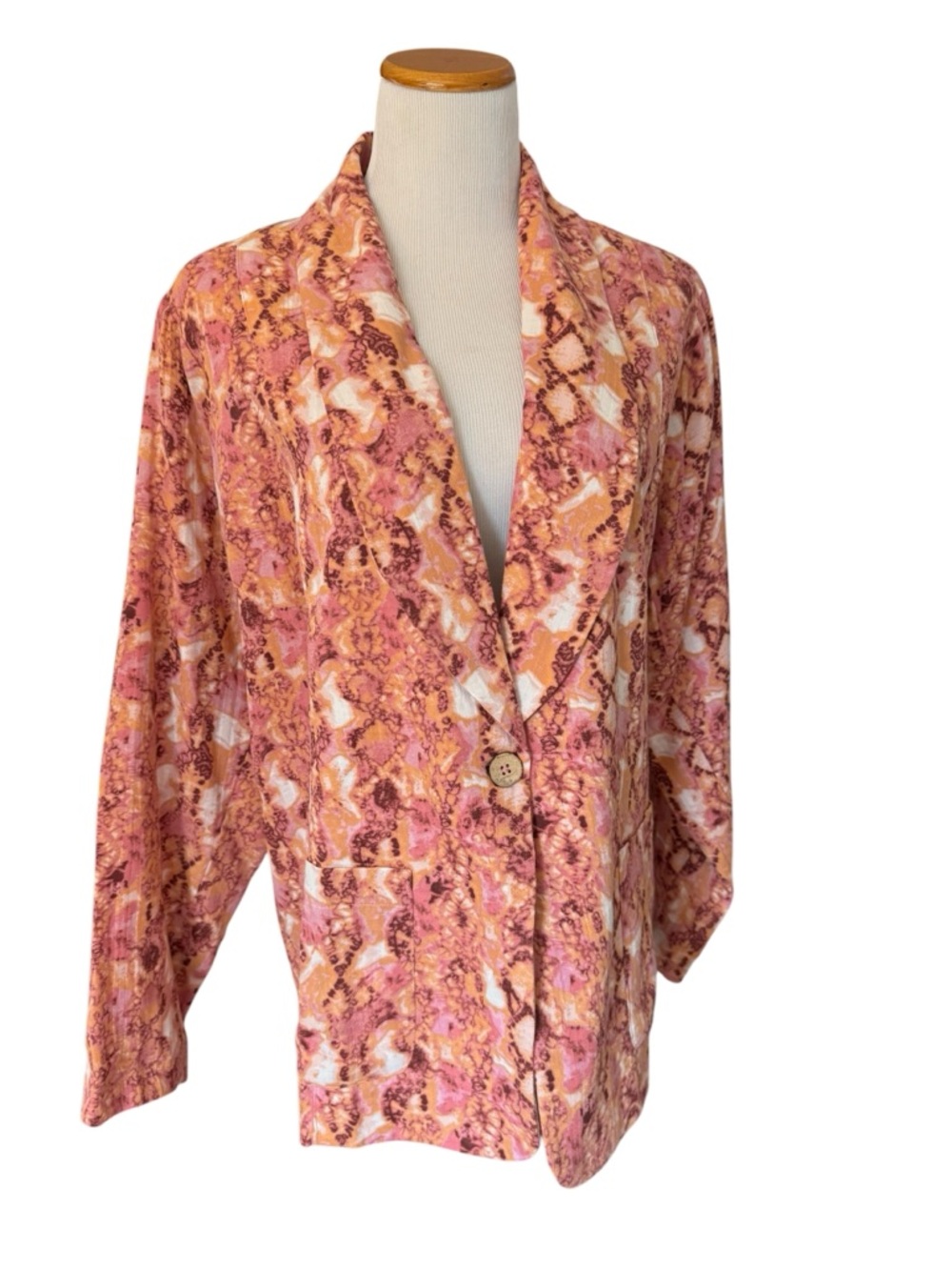 ✨NWOT Susan Graved Cotton Pink & Orange Abstract Print Blazer